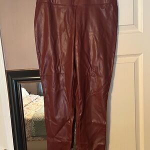 Burgundy Faux Leather leggings -fabric lined inside
